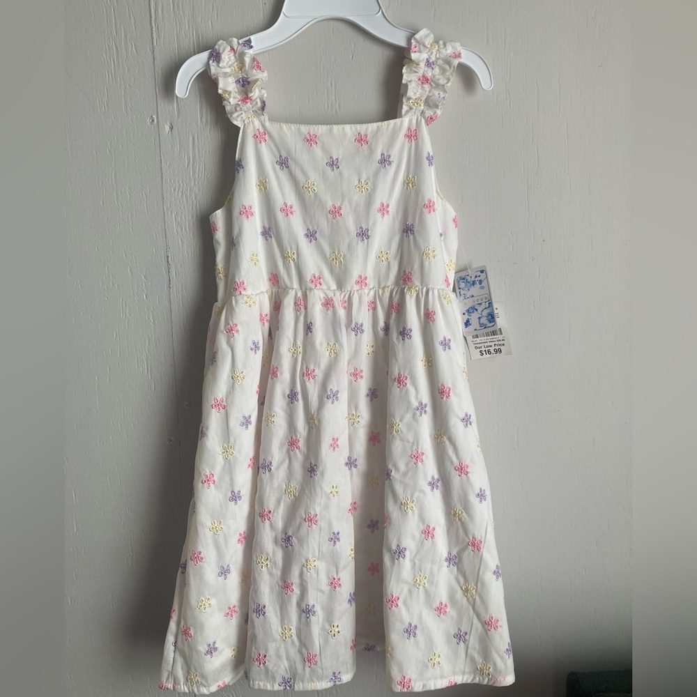 Floral Kids Dress - White with Multicolor Flowers